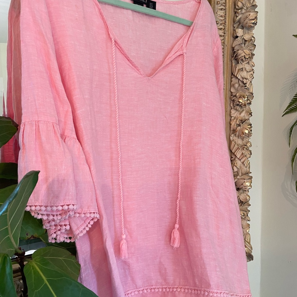 Tahari Pink Tassel Detail Tunic 1X